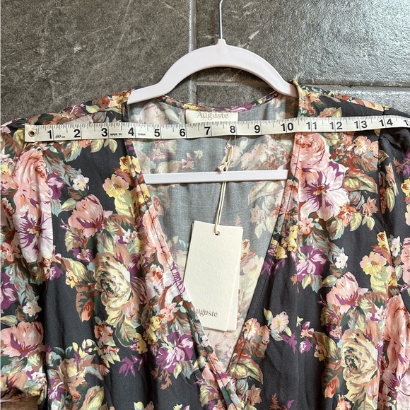 NWT Auguste The Label Wrap Dress High Low Charcoal Floral Print Size Large (8) - Picture 7 of 14